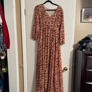 Shyanne Red Floral Long Sleeve Dress